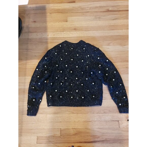 Vintage M M Kriza Beaded Jacket Cardigan Sweater Sequins Navy 100% Wool Size S - Picture 10 of 16